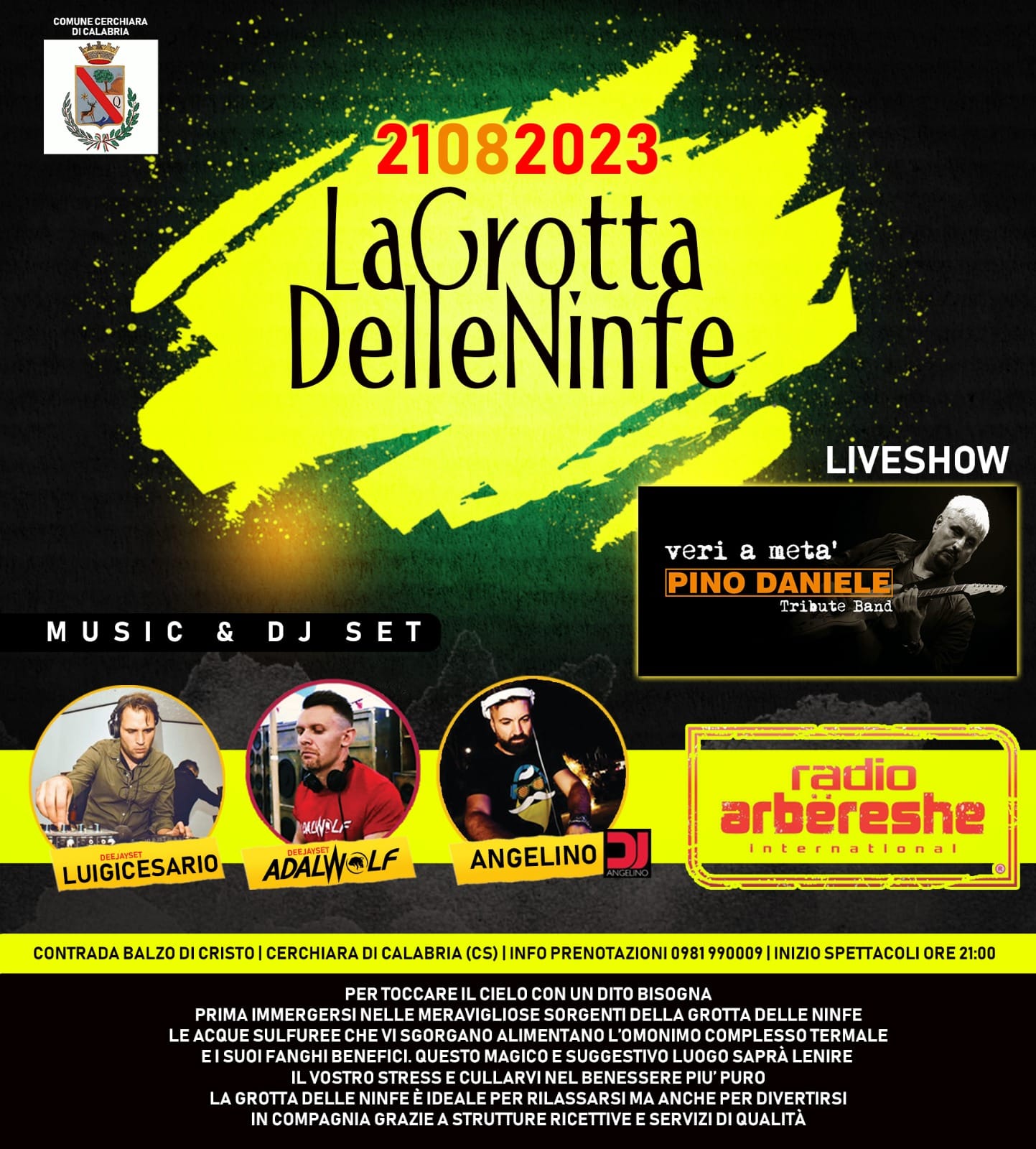 locandina Serata Musicale Grotta delle Ninfe Cerchiara di Calabria 2023