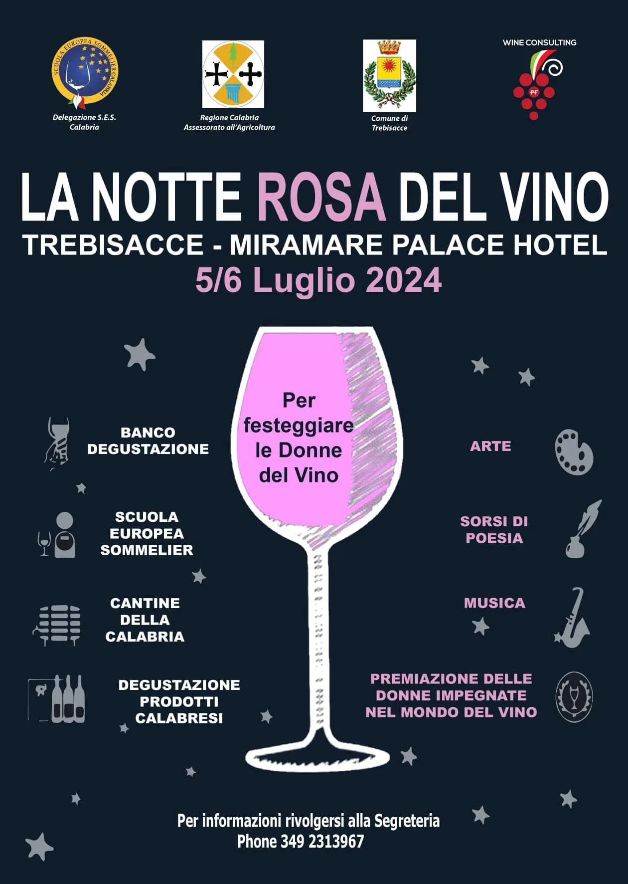 calice di vino con scritte descrittive dell'evento