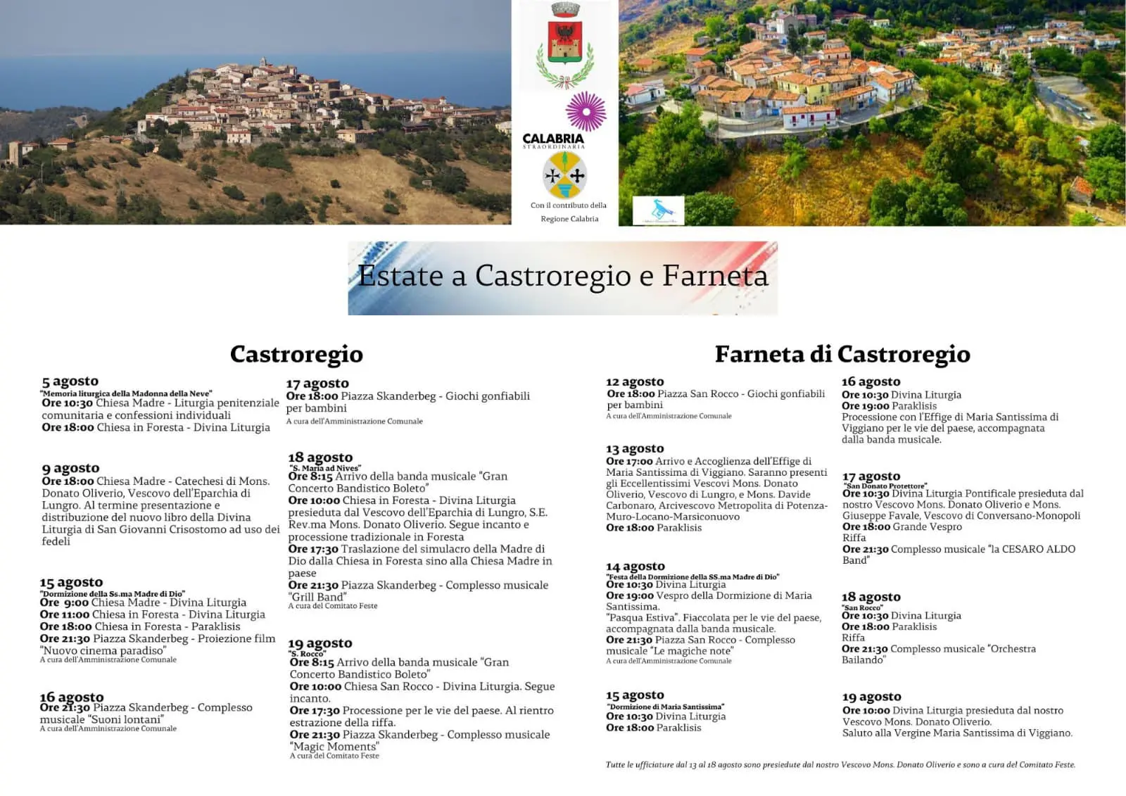 l'immagine contiene le date degli eventi ad agosto a Castroregio