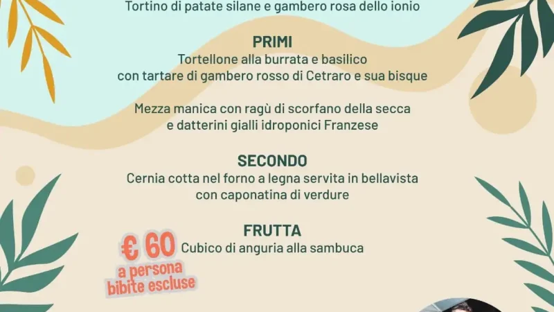 l'immagine contiene il menù di ferragosto